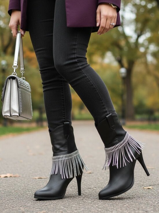 Women Boot Metal Chain Long Silver Bracelet Shoe Anklet Bling African Charm SET main image 11